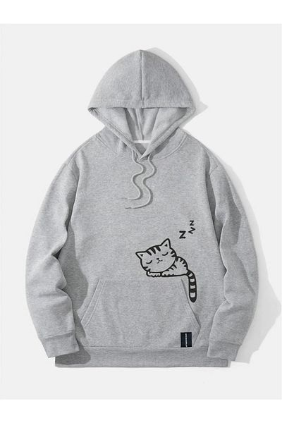 NEW MODA Φούτερ με στάμπα Cat με κουκούλα στην τσέπη