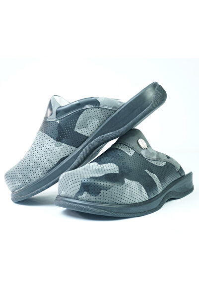 Colour Suit Gri-füme Kamuflaj Klasik Taban Ortapedik, Doktor, Hemşire, Aşçı, Dişçi Sabo Terlik