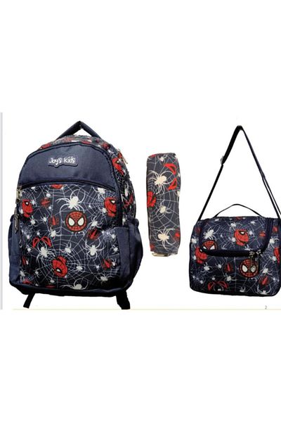 My Easy Shop Geantă de școală cu model păianjen Joy Kids SET Geantă de școală + Prânz + Geantă de creion