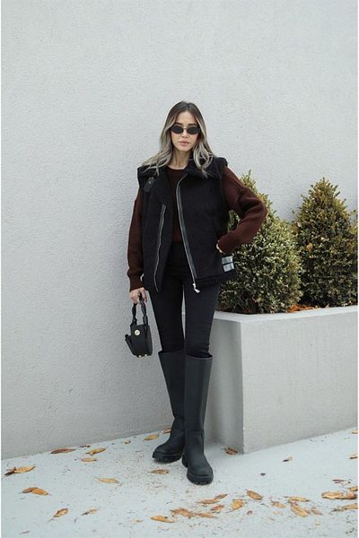 Pembenokta Moda WESTE AUS PLÜSCHWILDLEDER