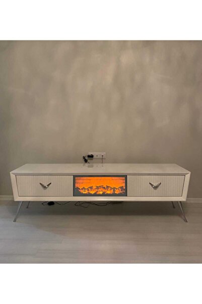 EVNESYA LUXE TV SEHPASI BEYAZ 180 CM ŞÖMİNELİ