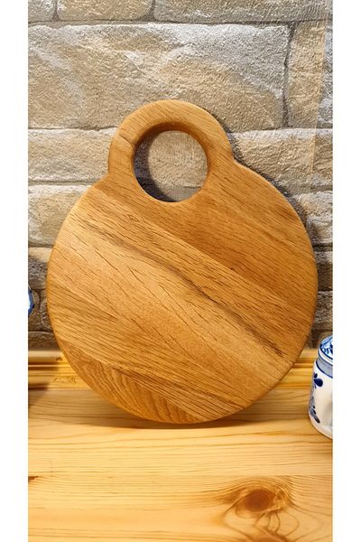 F&S WoodArt Round Trivet Presentation Chopping Board with Wooden Handle