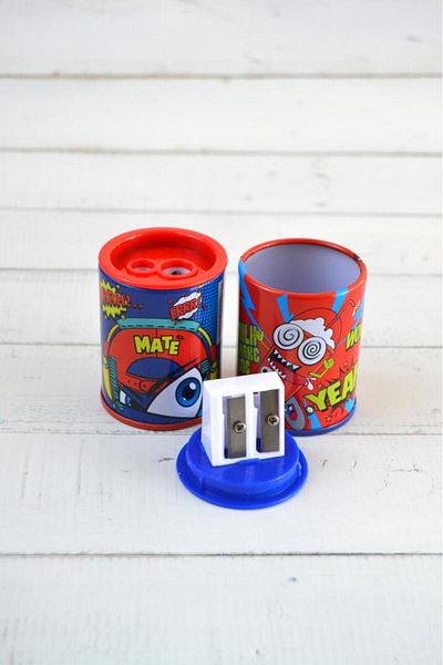 Kids Like Mate 2 Pieces Blue Lid Double Blade Pencil Sharpener with Metal Chamber