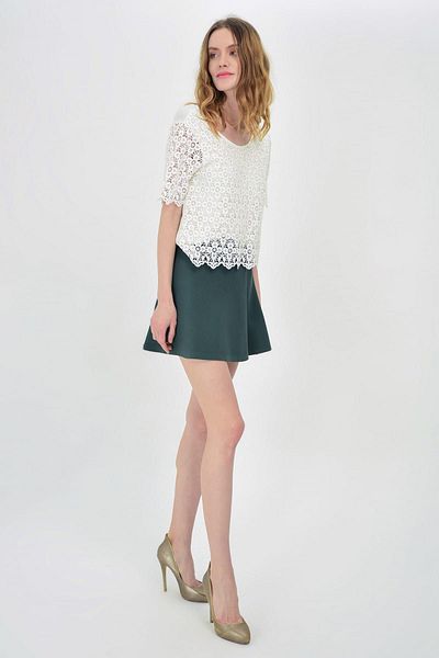 Hanna's by Hanna Darsa Women's Green Elastic Waist Short Flared Skirt Hn1406