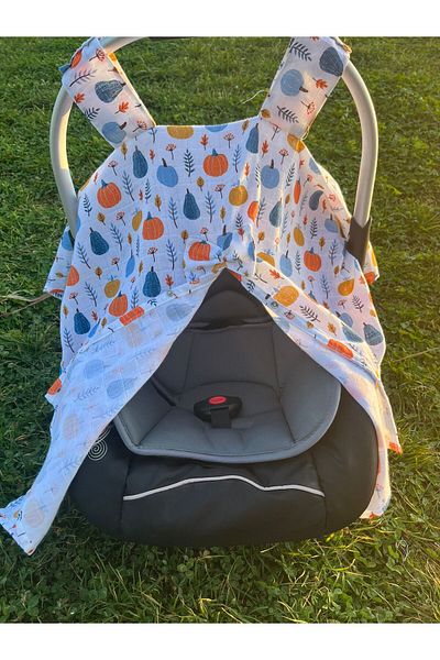 runbaby طقم موسلين يقطين معتمد من Oeko-tex مكون من 3 قطع (غطاء عربة الأطفال وشاح غطاء موسلين 100x120)