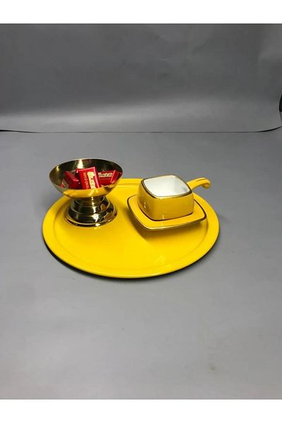 NEWTREND Züccaciye Metal Yellow Single Decorative Tea, Coffee and Pastry Serving Presentation Tray 23 cm