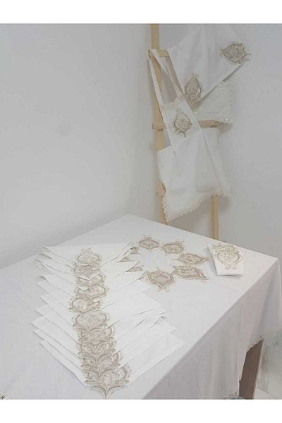 Finezza Batik Gold Lace Cotton Fabric White Kitchen Set 17 Pieces - 997