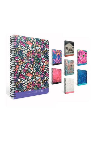 Gıpta Triple Notes Spiral Hard Cover Notepad 17X24Cm 80 Sheets Checkered 6580 (Mixed Color 1 Piece)