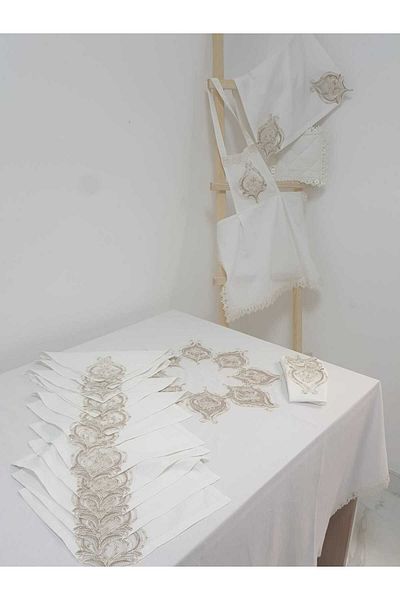 Finezza Batik Gold Lace Cotton Fabric White Kitchen Set 17 Pieces - 997