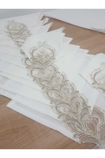 Finezza Batik Gold Lace Cotton Fabric White Kitchen Set 17 Pieces - 997