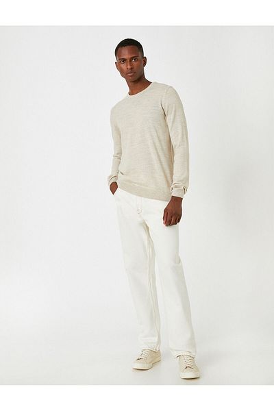 Koton Ecru Basic-Pullover für Herren 3WAM70017HT