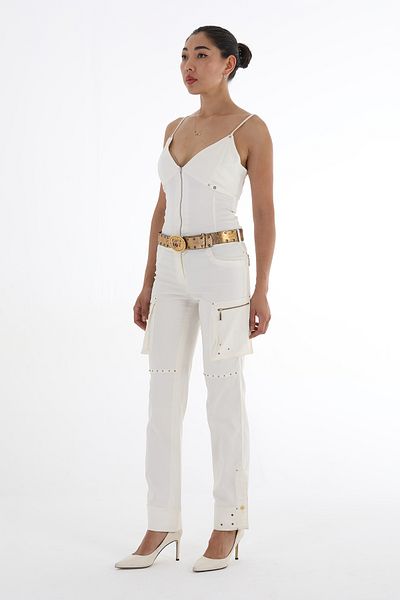 Balizza BLZ- CARGO POCKETED STONE EMBROIDERED SPECIAL BELT DESIGN NORMAL WAIST PANTS