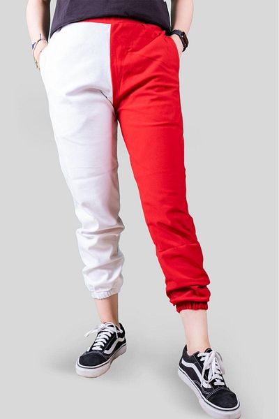 Modoo Tekstil Women's Red White Two Thread Jogger Sweatpants with Elastic Waist and Legs