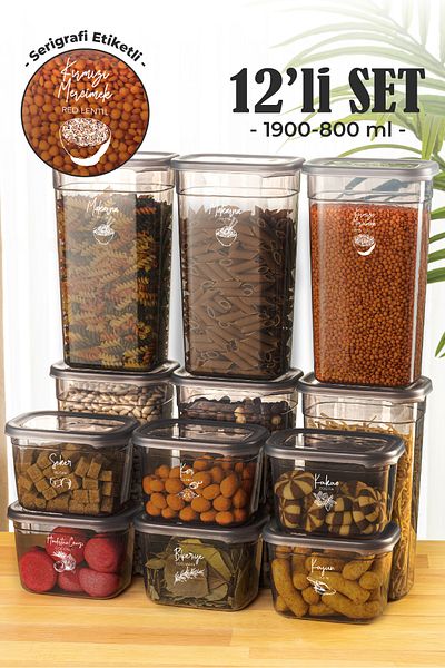 Vienev Set of 12 Peggy Rectangular Storage Containers 6x( 1900ml, 800ml ) with Label