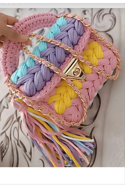 BARBARSHCA Women's Colorful Peanut Model Handmade Crochet Combed Cotton Bag Hand, Shoulder and Crossbody Luxury Bag 15x22