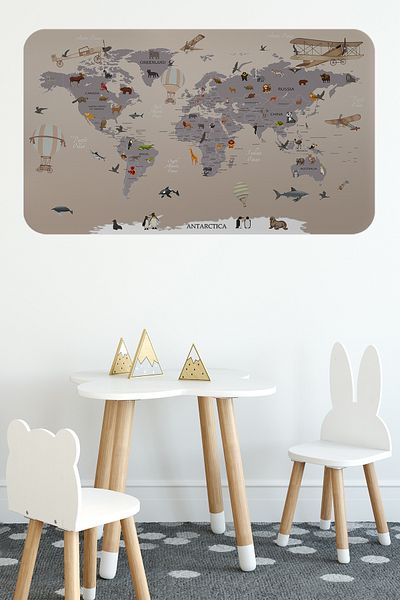 Decoraw 3814XL Model Educational World Map - Kids and Baby Room Wall Sticker