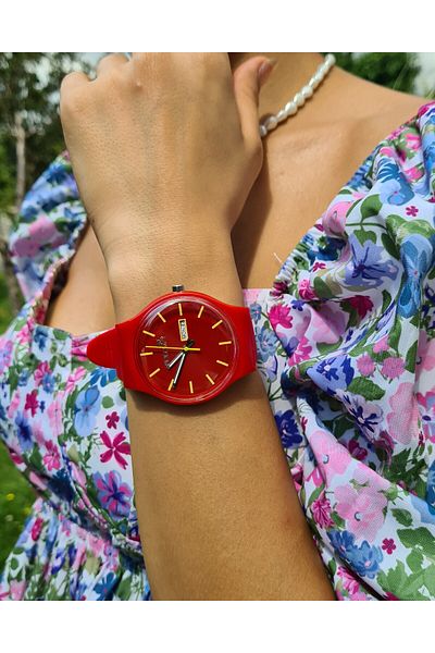 Polo Air Unisex Silicone Band Day Month Calendar Wristwatch Red Color