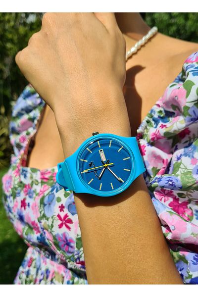 Polo Air Unisex Silicone Band Day Month Calendar Wristwatch Blue Color