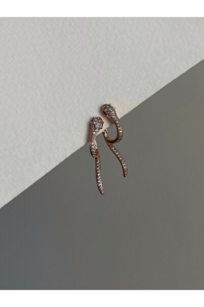 Owentis Çelik Rose Gold Kıvrımlı Taşlı Yılan Maureen Küpe -kararma yapmaz-