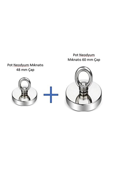 Hdg 2 adet Süper Güçlü Halkalı Büyük Neodyum Pot Mıknatıs Fishing Magnet, Set...