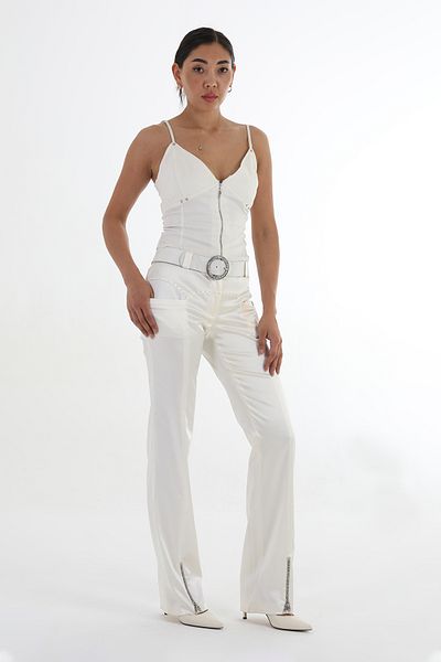Balizza BLZ-PAÇASI STONE DESIGN ZIPPER ACCESSARY WAIST STONE DRAIGNER NORMAL WAIST PANTS