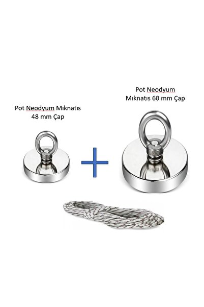 Hdg Pot Neodyum Mıknatıs Seti - 48 mm çap ve 60 mm çap + 10 metre halat hediyeli