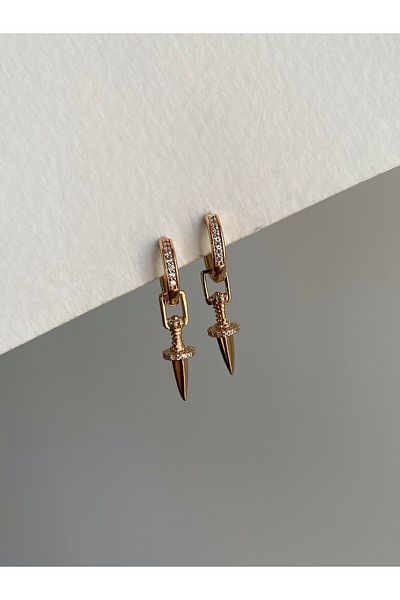 Owentis Steel Rose Gold Stoned Nail Model Dangle Lindy Earrings - Non-darkening-