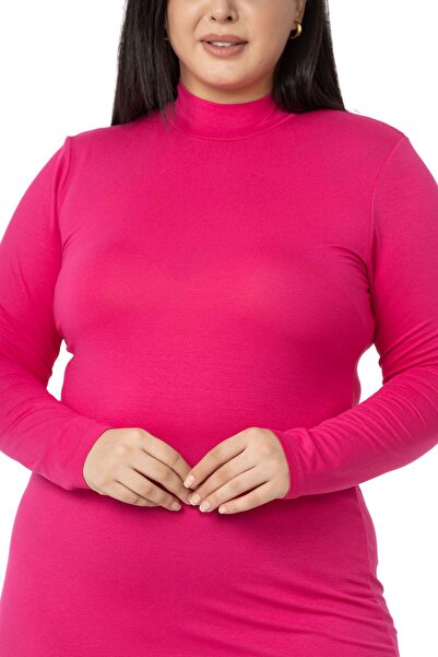 DISENTIS MODEST Large Size Half Fisherman Long Sleeve Viscose Fuchsia Body