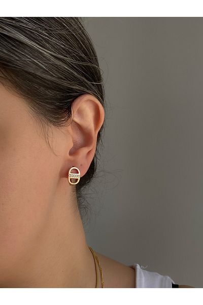Owentis Steel Rose Gold Jewelled Design Model Gwenda Earrings - Does not blacken-