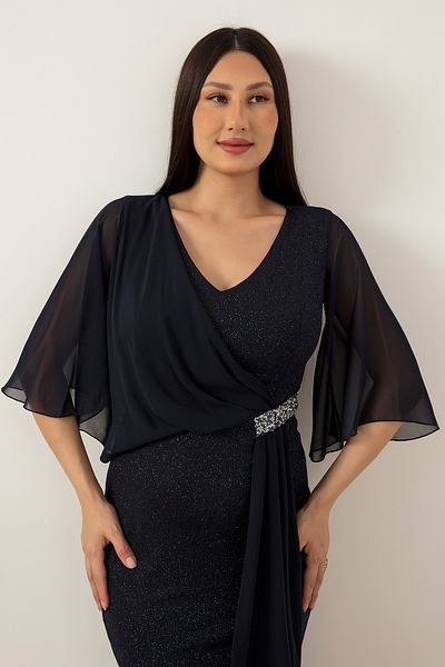 PULLIMM Waist Stone Detail Chiffon Glitter Dress 39688