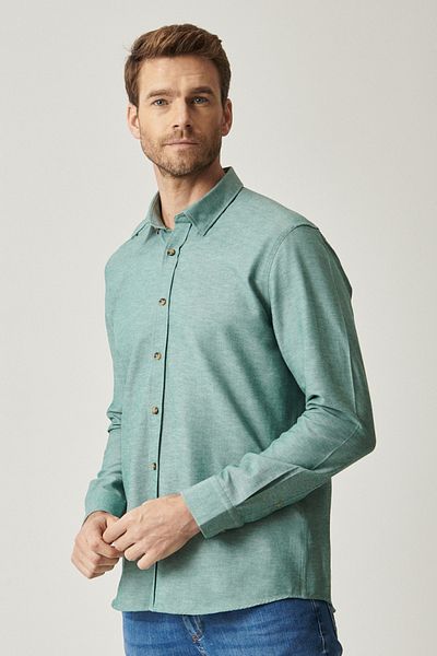 AC&Co / Altınyıldız Classics Men's Green Slim Fit Slim Fit Cotton Hidden Button Collar Long Sleeve Oxford Shirt