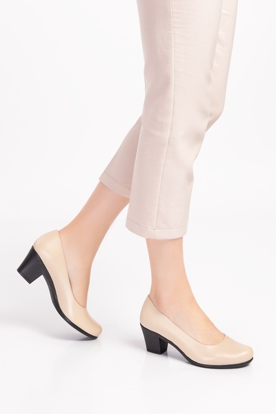 Gondol Hakiki Deri Klasik Orta Boy Topuklu Ayakkabı Vdt.200