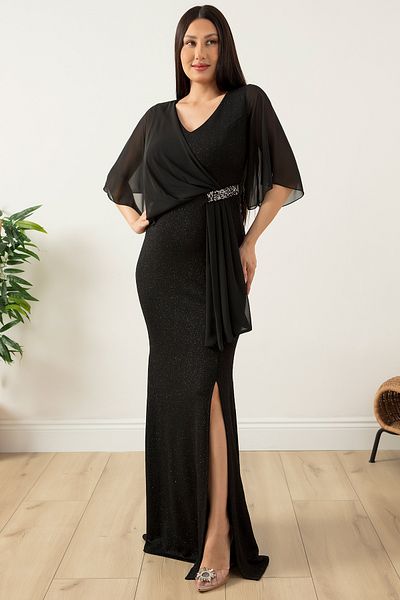 PULLIMM Waist Stone Detail Chiffon Glitter Dress 39688