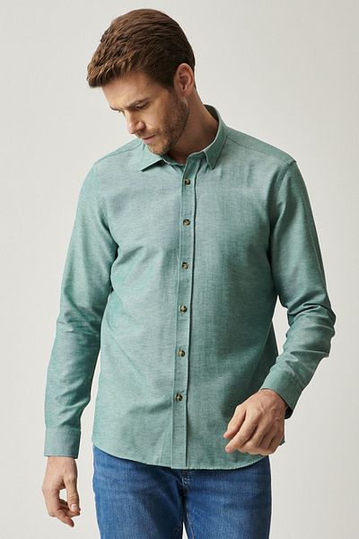 AC&Co / Altınyıldız Classics Men's Green Slim Fit Slim Fit Cotton Hidden Button Collar Long Sleeve Oxford Shirt