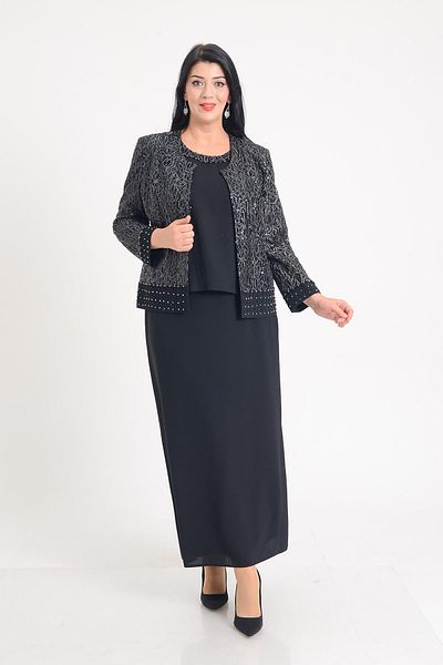 SpringStore Black Jacket Embroidered Skirt Large Size Set
