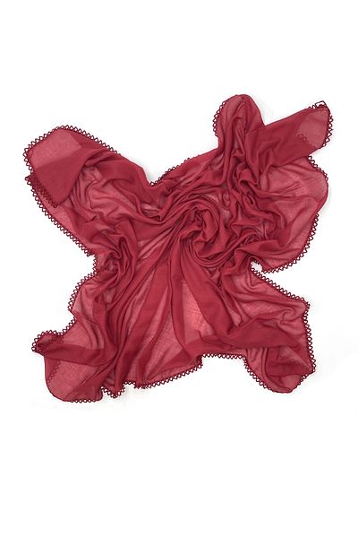 nazipek Embroidered Edge Cotton Red Writing 100X100Cm Scarf