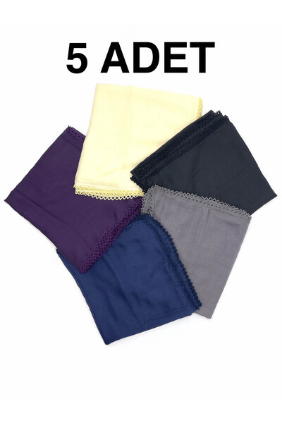 nazipek 5'li Set Kenarları Oyalı %100 Pamuklu Yazma 100X100cm Eşarp