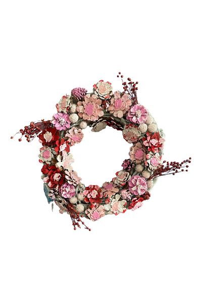 ART PINE DOOR DECORATION - PINK WREATH 40CM - NEW YEAR - CHRISTMAS - BIRTHDAY VALENTINE NATURAL DECORATIVE