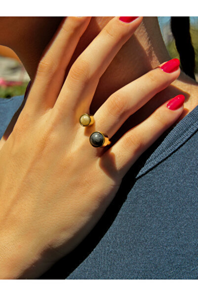 esha خاتم سيترين لابرادوريت من الحجر الطبيعي للحب والطاقة قابل للتعديل للنساء