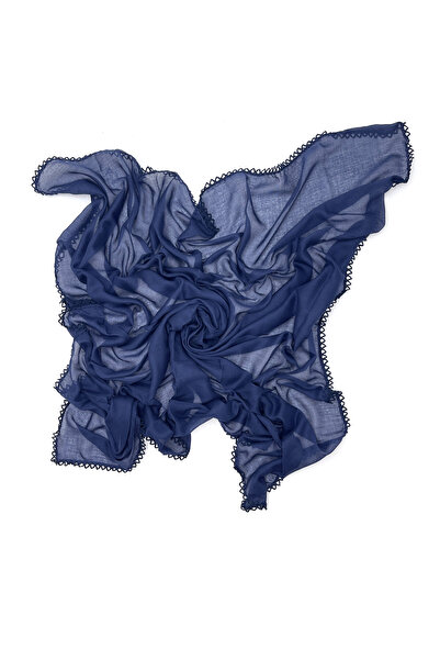 nazipek Kenarları Oyalı Pamuklu Lacivert Yazma 100x100cm Eşarp
