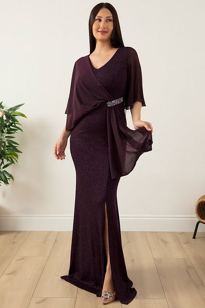 PULLIMM Waist Stone Detail Chiffon Glitter Dress 39688