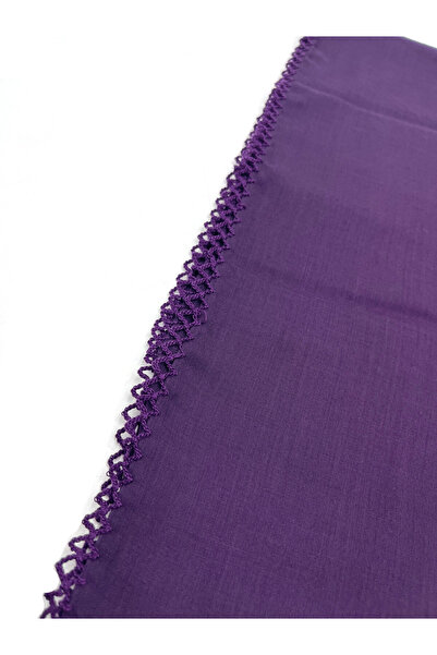 nazipek Kenarları Oyalı Pamuklu Mürdüm Yazma 100x100cm Eşarp