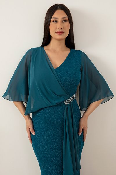 PULLIMM Rochie din șifon cu sclipici cu detaliu de piatră în talie 39688