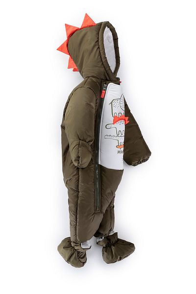 PODİUM GİYİM Trend Baby - Cute Dragons Figured Cotton Hooded Winter Romper
