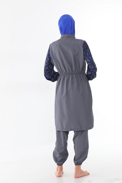 Elif Okur Full Covered Micro Hijab Swimsuit Gray 7531