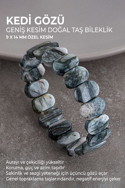 OSMANLI DEĞERLİ TAŞ Certified Cat's Eye Natural Stone Special Cut Bracelet