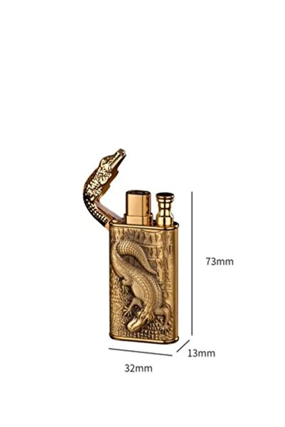 HK GİFT SHOP Ejderha Alevi Timsah Figürlü Çift Alev Çakmak Yeni Tasarım Ejderha Çakmak GOLD, SİYAH, MAVİ