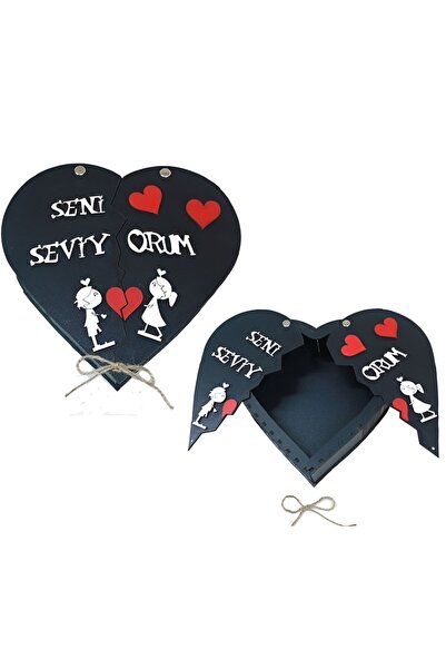 QUEEN AKSESUAR Ahşap lüks alçılan kapaklı kalp seni seviyorum yazılı aşk hedi...