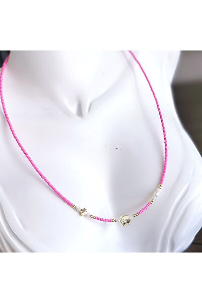 QUEEN AKSESUAR Trend miyuki tarz pembe yonca deniz kabuğu istiridye pembe met...