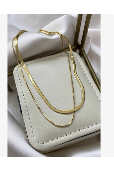 Beste GÖÇMEN Set of 2 Gold Italian Chain Steel Necklace
